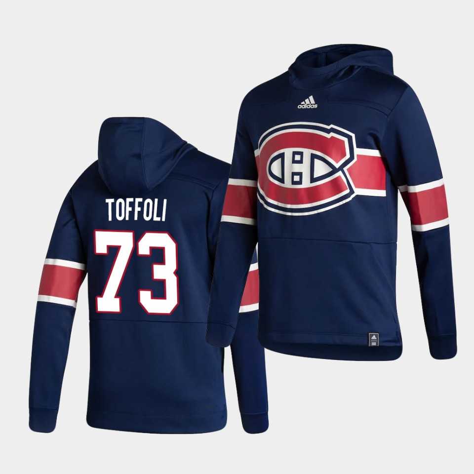 Men Montreal Canadiens 73 Toffoli Blue NHL 2021 Adidas Pullover Hoodie Jersey